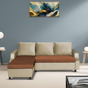 Asper LHS 4 Seater L Shape Sofa Set for Living Room (Cream Brown Fabric) Premium Fabric Sofa