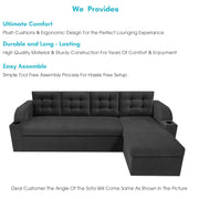 Grance LHS 4 Seater Corner Sofa Cum Bed for Living Room (Black Fabric) Premium Fabric Sofa