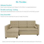 Megan LHS 4 Seater L Shaped Sofa Cum Bed for Living Room (Cream Fabric) Premium Fabric Sofa