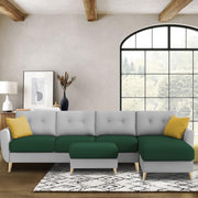 Lizel RHS 6 Seater L Shape Sofa Set with Center Table for Living Room (Green Grey Fabric) Premium Velvet Fabric Sofa