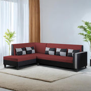 Nordy LHS 6 Seater L Shape Sofa Set for Living Room (Maroon Black Colour) Premium Fabric Sofa Set