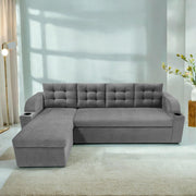 Grance LHS 4 Seater Corner Sofa Cum Bed for Living Room (Black Fabric) Premium Fabric Sofa