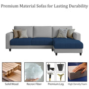 Oslo 4 Seater RHS L Shape Sofa Set for Living Room (Blue Grey Fabric) Premium Fabric Sofa Set for Living Room