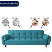 Francois 3 Seater Convertible Sofa Cum Bed for Living Room (Turquise Fabric) Premium Fabric Sofa