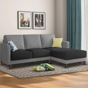 Swaloni RHS 4 Seater L Shape Sofa Set for Living Room (Black Grey) Premium Fabric Sofa