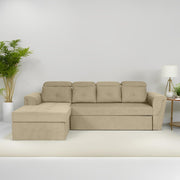 Elvi LHS 6 Seater L Shape Sofa Set for Living Room (Cream Fabric) Premium Fabric Sofa