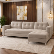 Casaliving Flexora Modern Velvet Fabric Upholstered 3 Seater Sofa Set with Ottoman for Living Room, Premium Velvet Fabric Sofa (Black Colour)