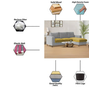 Charmi RHS 4 Seater L Shape Sofa Set for Living Room (Yellow Grey Fabric) Premium Fabric Sofa
