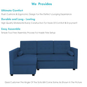 Megan LHS 4 Seater L Shaped Sofa Cum Bed for Living Room (Blue Fabric) Premium Fabric Sofa