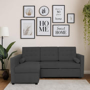 Megan LHS 4 Seater L Shaped Sofa Cum Bed for Living Room (Black Fabric) Premium Fabric Sofa