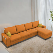 Casaliving Porto LHS 6 Seater L Shape Sofa Set for Living Room (Black Fabric) Premium Velvet Fabric