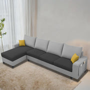 Casaliving Porto LHS 6 Seater L Shape Sofa Set for Living Room (Black Fabric) Premium Velvet Fabric