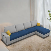 Casaliving Porto LHS 6 Seater L Shape Sofa Set for Living Room (Black Fabric) Premium Velvet Fabric