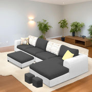 Badger RHS 8 Seater L Shape Sofa Set with Center Table for Living Room (Grey Fabric) Premium Fabric Sofa