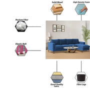 Charmi RHS 6 Seater L Shape Sofa Set for Living Room (Blue Fabric) Premium Fabric Sofa