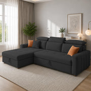 Casaliving Gagnon LHS 4 Seater L Shape Corner Sofa Cum Bed for Living Room with Storage (Black Fabric) Premium Fabric Sofa Cum Bed
