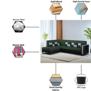 Nordy LHS 6 Seater L Shape Sofa Set for Living Room (Green Black Colour) Premium Fabric Sofa Set