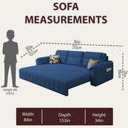 Alicia 3 Seater Sofa Cum Bed for Living Room (Blue Fabric) Premium Fabric Sofa