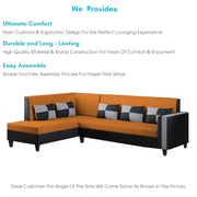 Nordy LHS 6 Seater L Shape Sofa Set for Living Room (Orange Black Colour) Premium Fabric Sofa Set