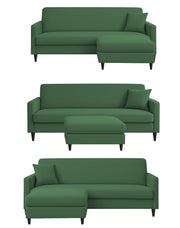 Valkyrie 4 Seater L Shape Convertible Sofa Set for Living Room, 3 Seater & Ottoman Modular Sectional Couch for Small Space (Green Colour) Fabric