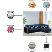 Nordy RHS 6 Seater L Shape Sofa Set for Living Room (Blue Black Colour) Premium Fabric Sofa Set