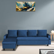 Asper LHS 6 Seater L Shape Sofa Set for Living Room (Blue Fabric) Premium Fabric Sofa