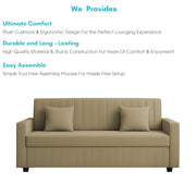 Cameron 3 Seater Sofa Cum Bed for Living Room (Cream Fabric) Premium Fabric Sofa