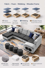 Auren 12 Seater L-Shape Comfortable Sectional Sofa Set with Ottoman for Living Room (Black Grey) Premium Fabric Sofa