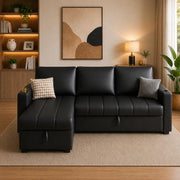 Casaliving Glanie LHS 4 Seater Corner Sofa Cum Bed for Living Room with Storage (Beige Fabric) Leatherette Fabric Sofa with Cup Holder