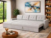 Casaliving Treshta 6 Seater LHS L - Shape Pull-Out Sofa Cum Bed Sofa for Living Room (Dark Grey Fabric Color) Premium Fabric Sofa Set for Living Room Sofa Cum Bed