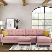 Lizel RHS 6 Seater L Shape Sofa Set with Center Table for Living Room (Pink Fabric) Premium Velvet Fabric Sofa