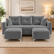Casaliving Euron 4 Seater L Shape Convertible Sofa Set for Living Room, 3 Seater & 2 Ottoman Modular Sectional Couch for Small Space (Black Colour) Fabric