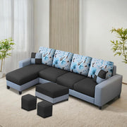 Casaliving Rolando RHS 6 Seater L Shape Sofa Set with Center Table for Living Room | Colour - Black Grey | Premium Fabric Sofa