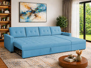 Casaliving Treshta 6 Seater LHS L - Shape Pull-Out Sofa Cum Bed Sofa for Living Room (Dark Grey Fabric Color) Premium Fabric Sofa Set for Living Room Sofa Cum Bed