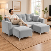 Casaliving Euron 4 Seater L Shape Convertible Sofa Set for Living Room, 3 Seater & 2 Ottoman Modular Sectional Couch for Small Space (Black Colour) Fabric