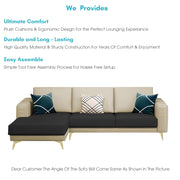 Falco LHS 4 Seater L Shape Sofa Set for Living Room (Cream Black Fabric) Premium Fabric Sofa