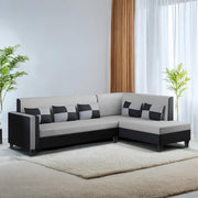 Nordy RHS 6 Seater L Shape Sofa Set for Living Room (Grey Black Colour) Premium Fabric Sofa Set
