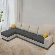 Casaliving Porto LHS 6 Seater L Shape Sofa Set for Living Room (Black Fabric) Premium Velvet Fabric