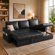 Casaliving Glanie LHS 4 Seater Corner Sofa Cum Bed for Living Room with Storage (Beige Fabric) Leatherette Fabric Sofa with Cup Holder