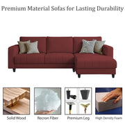 Oslo 4 Seater RHS L Shape Sofa Set for Living Room (Maroon Fabric) Premium Fabric Sofa Set for Living Room