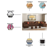 Emerson Modern U-Shaped Sectional Sofa Set 9 Seater, Sofa Couch with 3 Puffy for Hall (Black Colour) Premium Leatherette Fabric Sofa