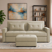 Casaliving Treshta 2 Seater Pull-Out Premium Fabric Sofa Cum Bed Sofa Set with Center Table for Living Room (Black Fabric Color) Premium Fabric Sofa Set for Living Room Sofa Cum Bed