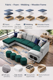 Auren 12 Seater L-Shape Comfortable Sectional Sofa Set with Ottoman for Living Room (Black Grey) Premium Fabric Sofa