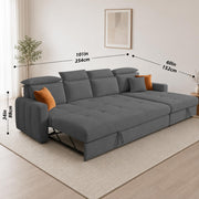 Casaliving Gagnon LHS 4 Seater L Shape Corner Sofa Cum Bed for Living Room with Storage (Black Fabric) Premium Fabric Sofa Cum Bed
