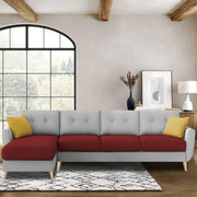 Lizel LHS 6 Seater L Shape Sofa Set for Living Room (Maroon Grey Fabric) Premium Velvet Fabric Sofa