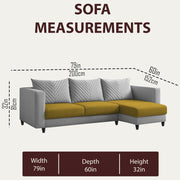 Mikasa 4 Seater RHS L Shape Sofa Set for Living Room (Yellow Grey Fabric) Premium Fabric Sofa Set for Living Room
