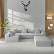Sheron U Shaped Compressed Sofa Set for Living Room with Spacious Boucle Couch Set Living Rooms, (Grey Fabric) Premium Fabric U Shape Sofa for Living Room
