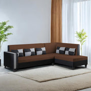 Nordy RHS 6 Seater L Shape Sofa Set for Living Room (Brown Black Colour) Premium Fabric Sofa Set