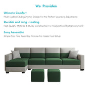 Aden LHS 6 Seater L Shape Sofa Set with 2 Puffy for Living Room (Green Grey Colour Fabric) Premium Fabric Sofa Set for Living Room