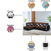 Nordy LHS 6 Seater L Shape Sofa Set for Living Room (Brown Black Colour) Premium Fabric Sofa Set